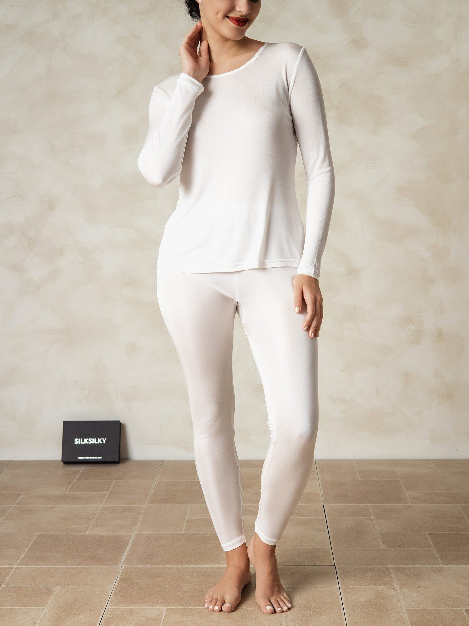 [Hvid] SilkSilky-DK Silke Womens Pajamas 003