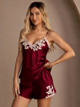 [Vin] SilkSilky-DK Sleeveless V Neck Camisole Sæt 005