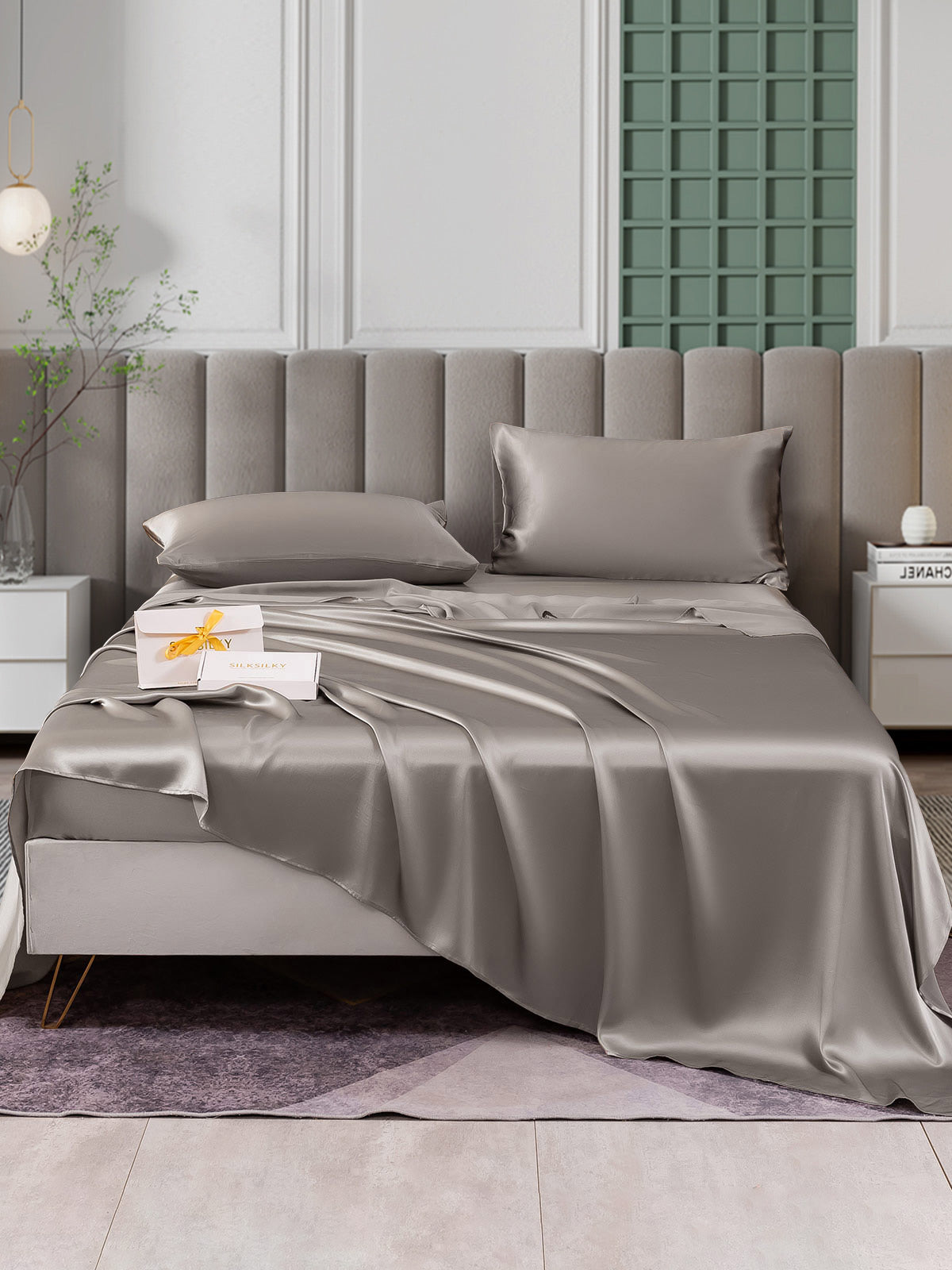 [Grå] SilkSilky-DK 25Momme Bedding Set 001