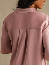 [Ferskenhud] SilkSilky-DK 19Momme Halv ærme Notchkrage Dame Pyjamas 002