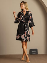 [Sort] SilkSilky-DK 19Momme 3/4 ærme Dame Morgenkåbe 005