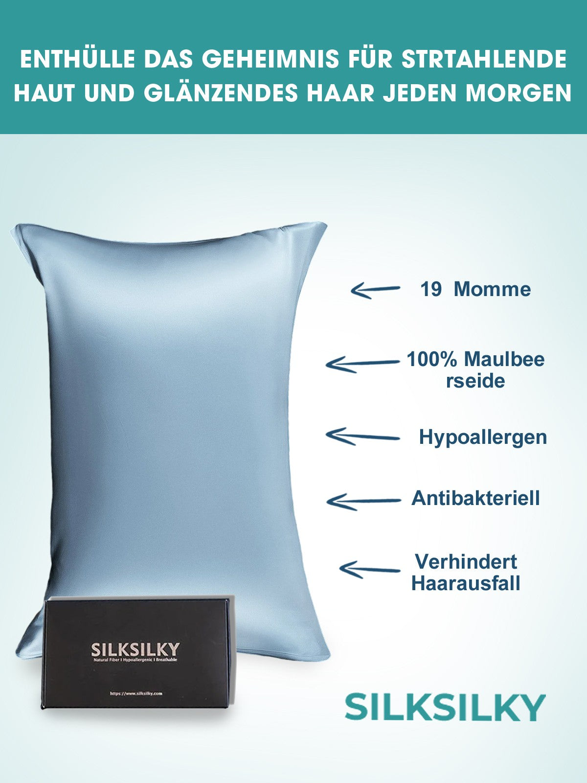 [Lyseblå] SilkSilky-DK 19Momme Pillowcase 002