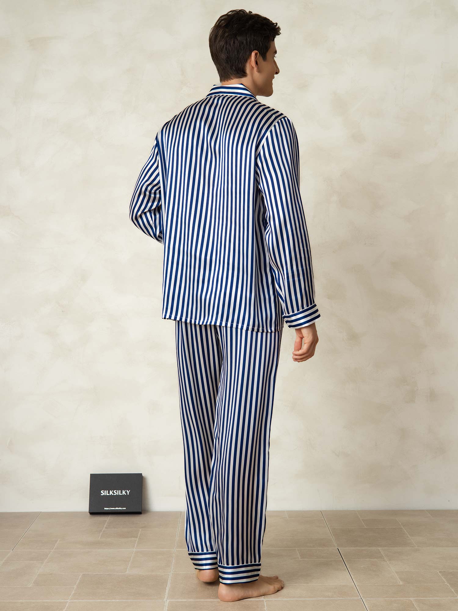 [Marine Stribe] SilkSilky-DK 19Momme Mens Pajamas 002