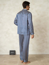 [Marine Stribe] SilkSilky-DK 19Momme Mens Pajamas 002,