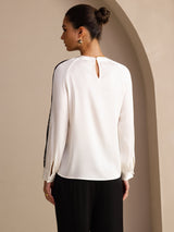 [Hvid] SilkSilky-DK Long Sleeve Keyhole Neck Damebluser 002