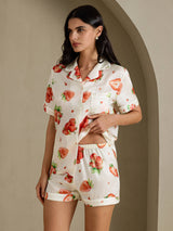 [Hvidt Jordbær] SilkSilky-DK Short Sleeve Notch Collar Dame Pyjamas 003