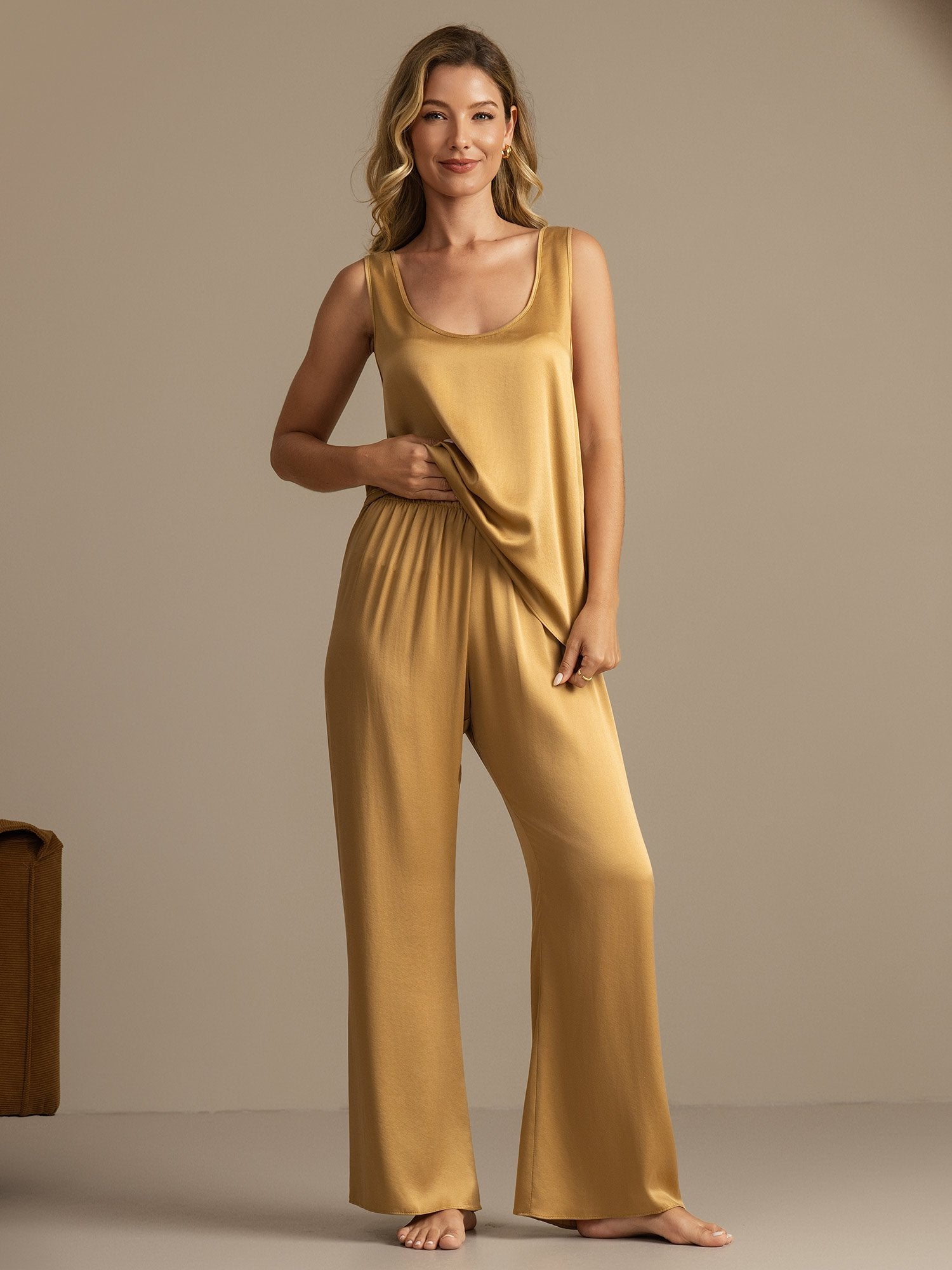 [Tan] SilkSilky-DK 19Momme Silke Womens Pajamas 003,