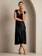 [Sort] SilkSilky-DK Kappeærmer Scoop Neck Kjole 004