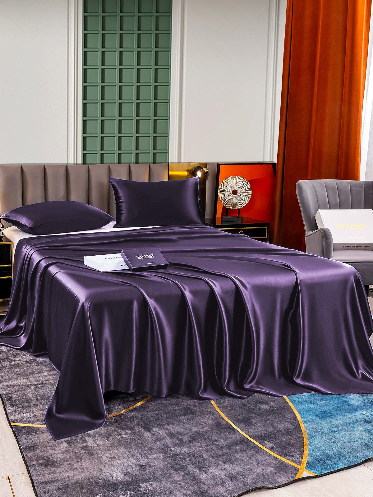 [Mørke Lilla] SilkSilky-DK 25Momme Bedding Set 003