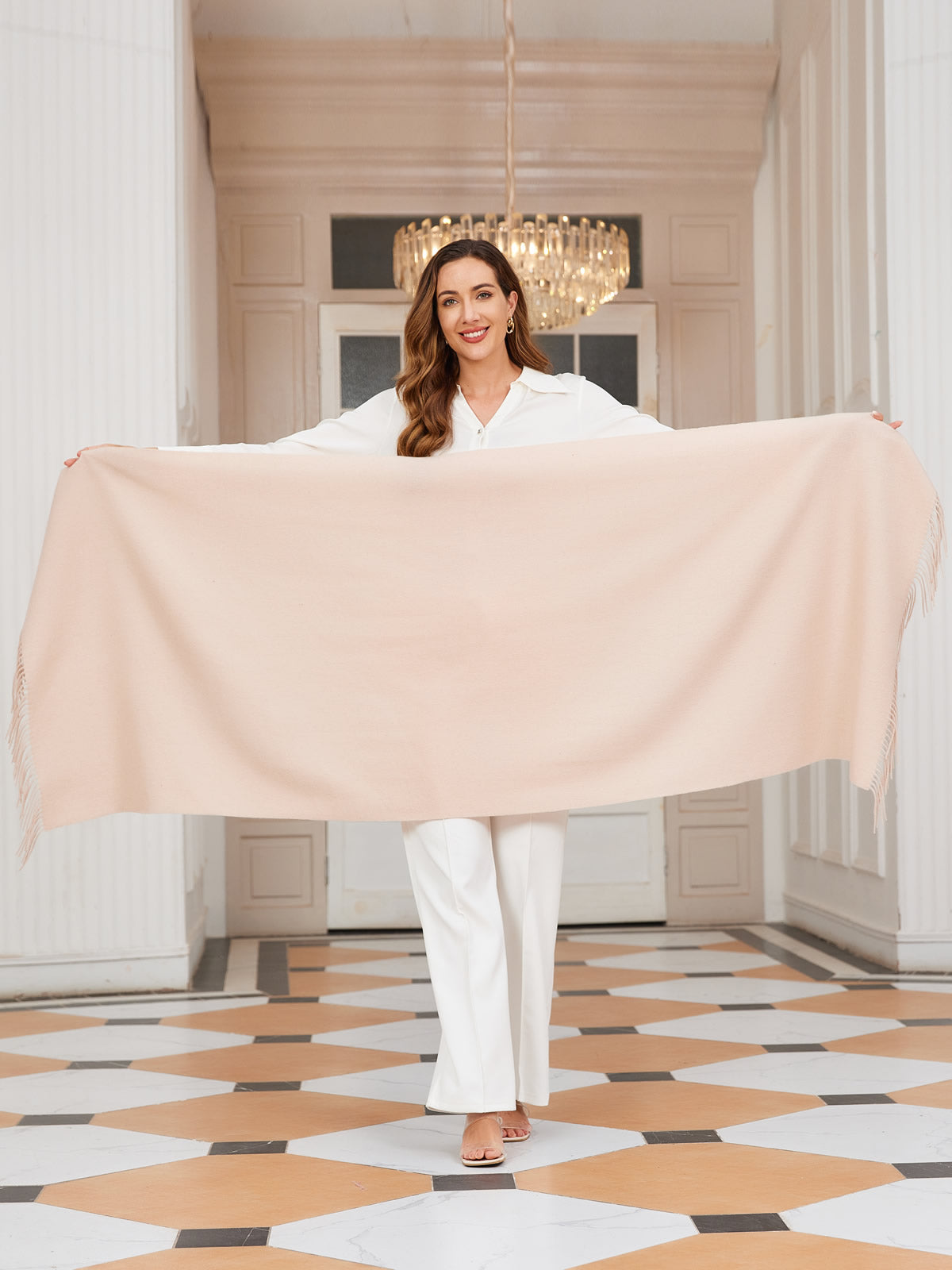 [Beige] SilkSilky-DK Uld Halstørklæde 004