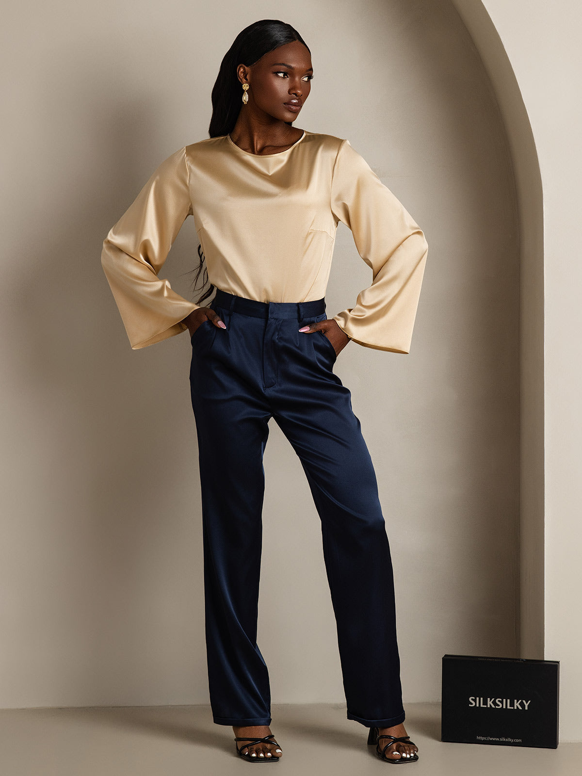 [Champagne] SilkSilky-DK 19Momme Silke Womens T-Shirt 005