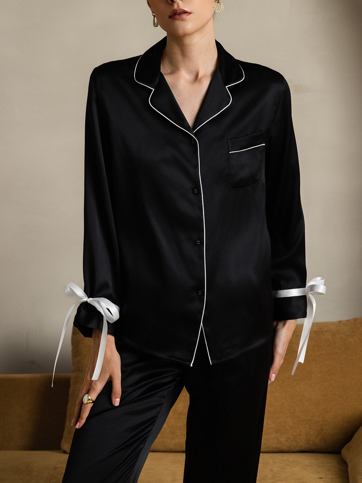 [Sort] SilkSilky-DK Silke Long Sleeve Revers Dame Pyjamas 007