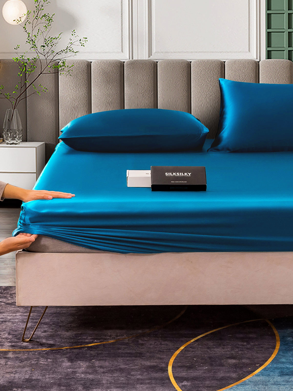 [Blågrøn] SilkSilky-DK 25Momme Bedding Set 004