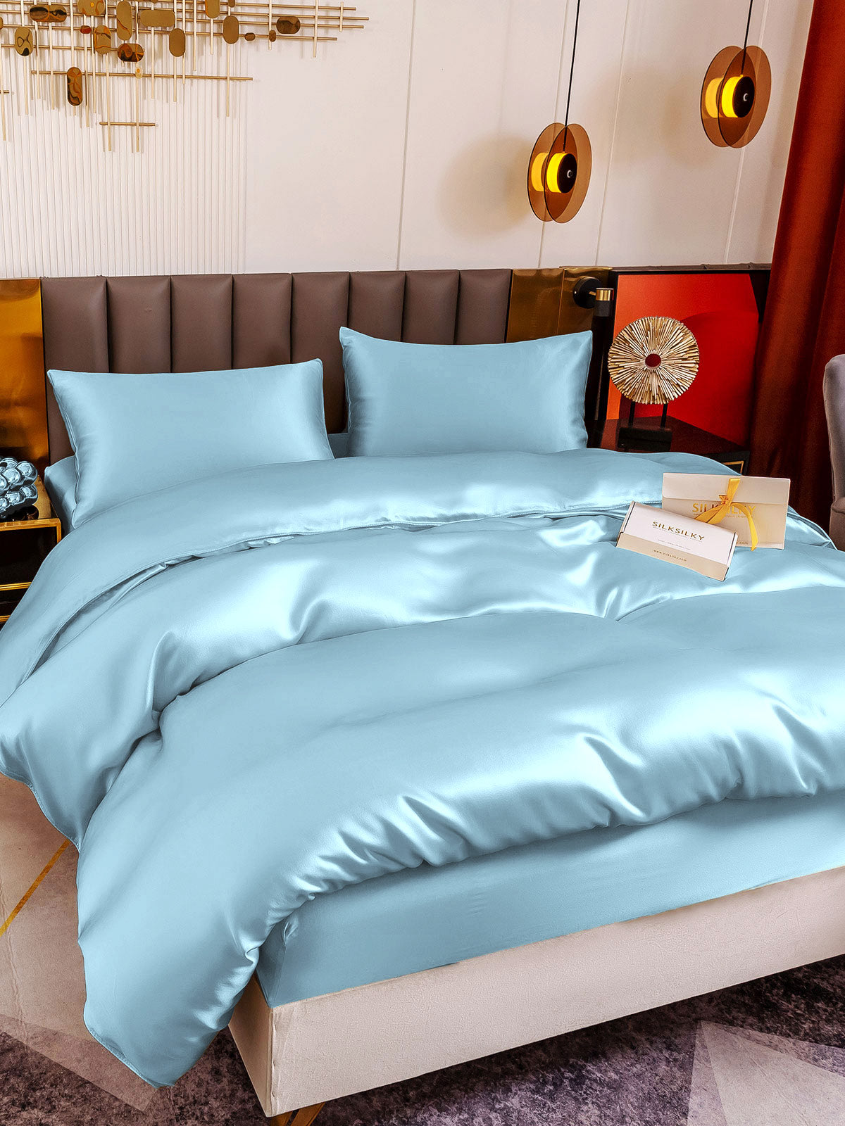 [Lyseblå] SilkSilky-DK 19Momme Bedding Set 001