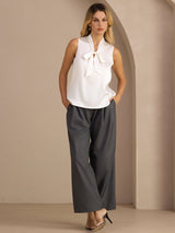 [Hvid] SilkSilky-DK Sleeveless Tie Neck Camisole Top 006