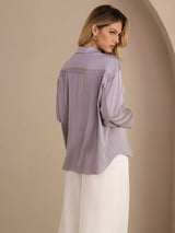 [Lilla] SilkSilky-DK Long Sleeve Lapel Collar Bluse 002