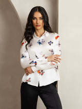 [Hvid Sommerfugl] SilkSilky-DK Long Sleeve Lapel Collar Dameskjorte 006