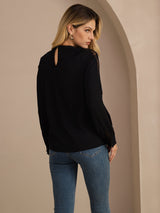 [Sort] SilkSilky-DK Long Sleeve Keyhole Neck Damebluser 002