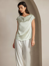 [Lysegrøn] SilkSilky-DK Cap Sleeve Cowl Neck T-shirt til kvinder 003