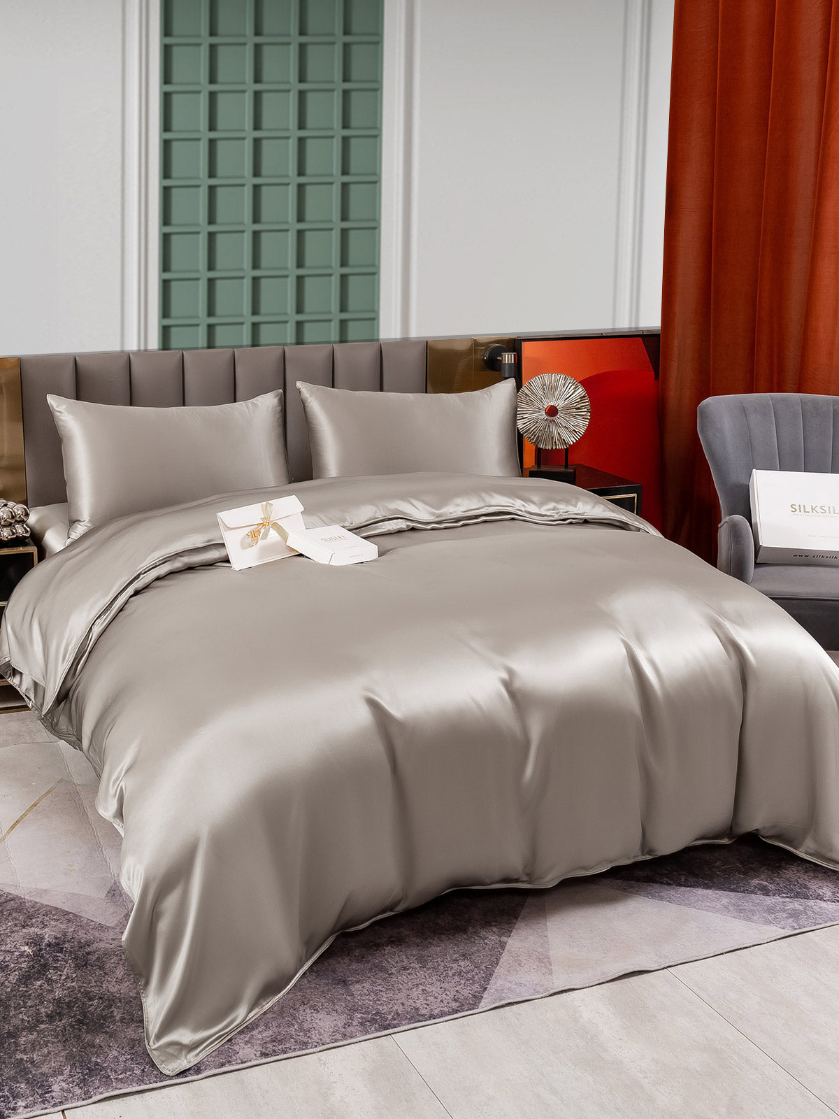 [Grå] SilkSilky-DK 25Momme Bedding Set 003