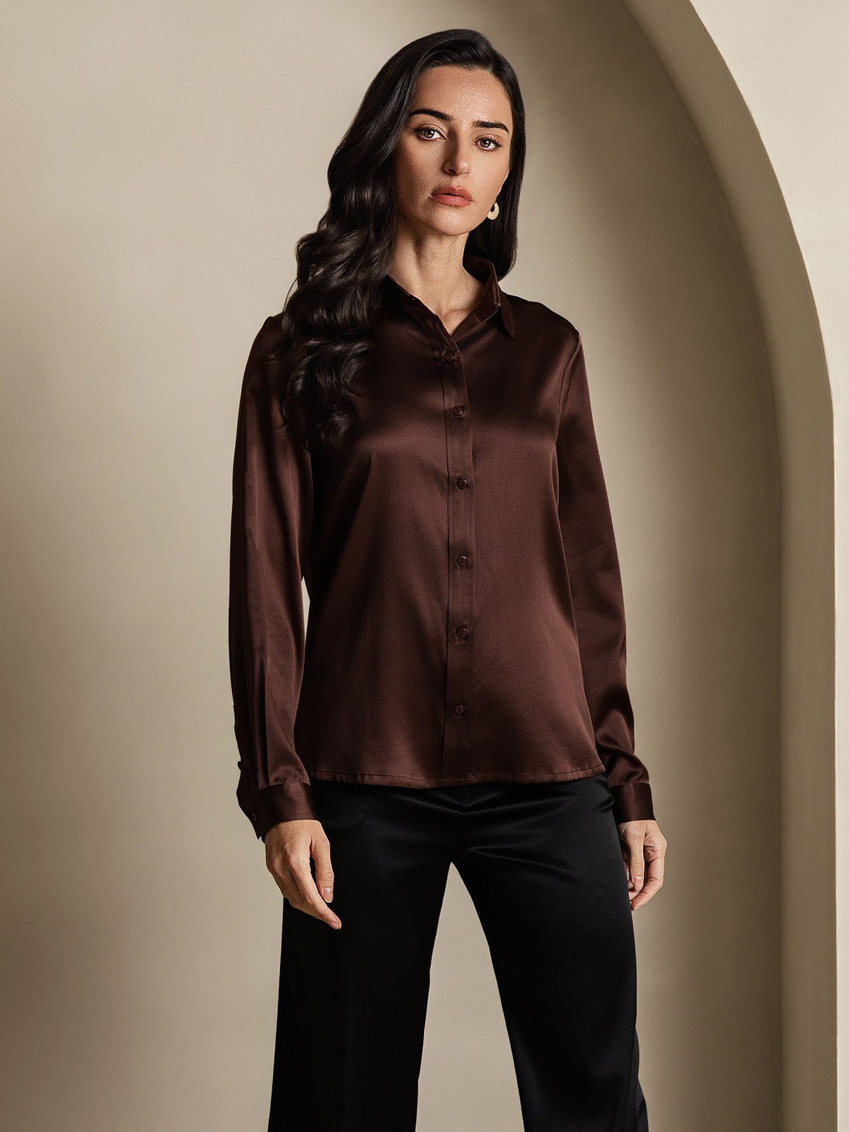 SilkSilky-DK 19Momme Silke Womens Shirt Kaffe 001