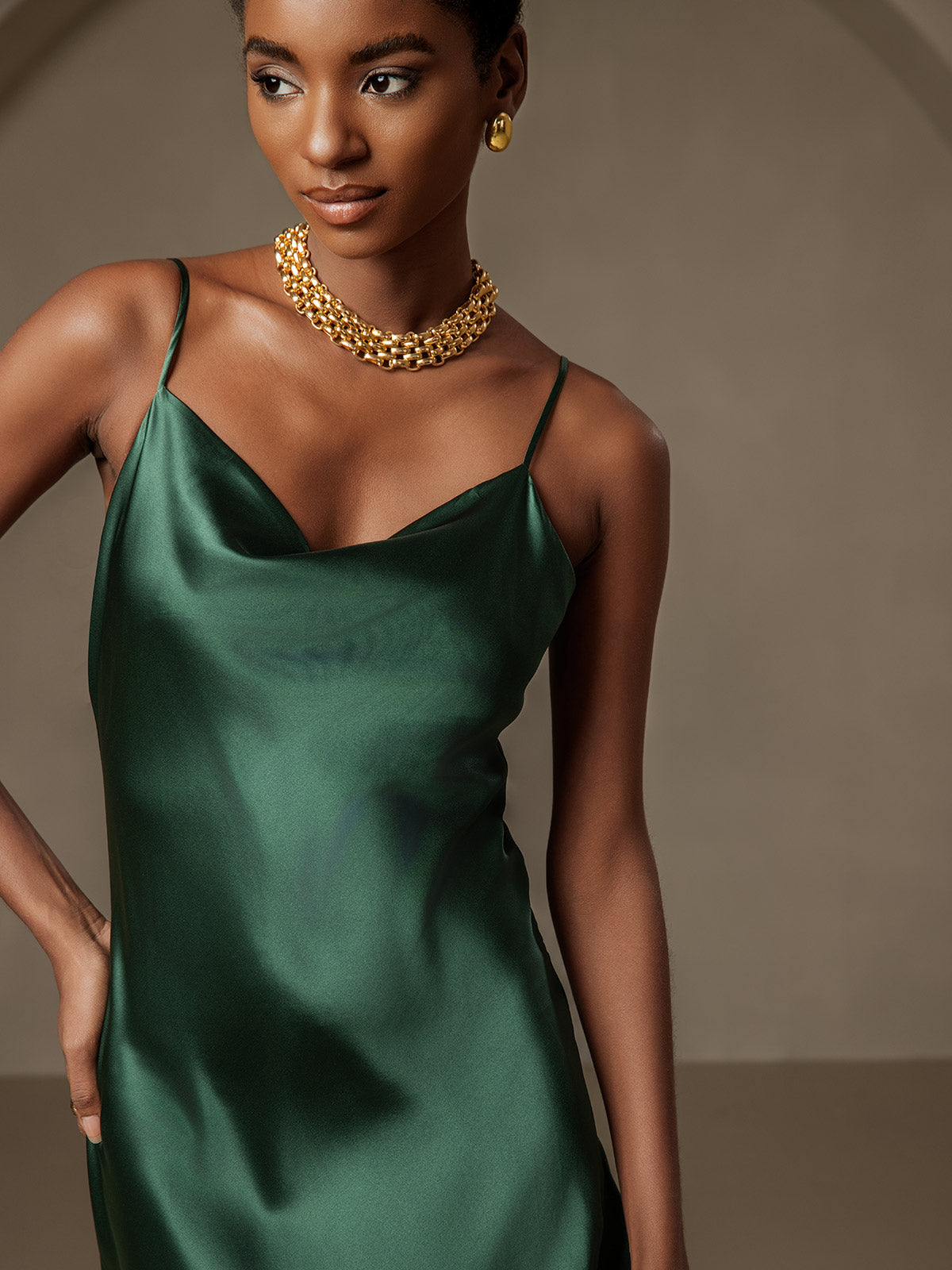 [Mørkegrøn] SilkSilky-DK 19Momme Dress 003