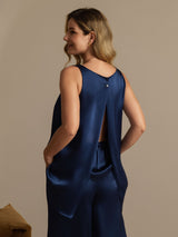 [Mørkeblå] SilkSilky-DK Sleeveless Scoop Neck Dame Pyjamas 002