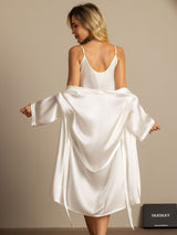 [Hvid] SilkSilky-DK 3/4 Sleeve Scoop Neck Dame Pyjamas 002