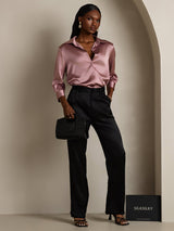 [Bleg Mauve] SilkSilky-DK 3/4 Sleeve Lapel Collar Dameskjorte 007