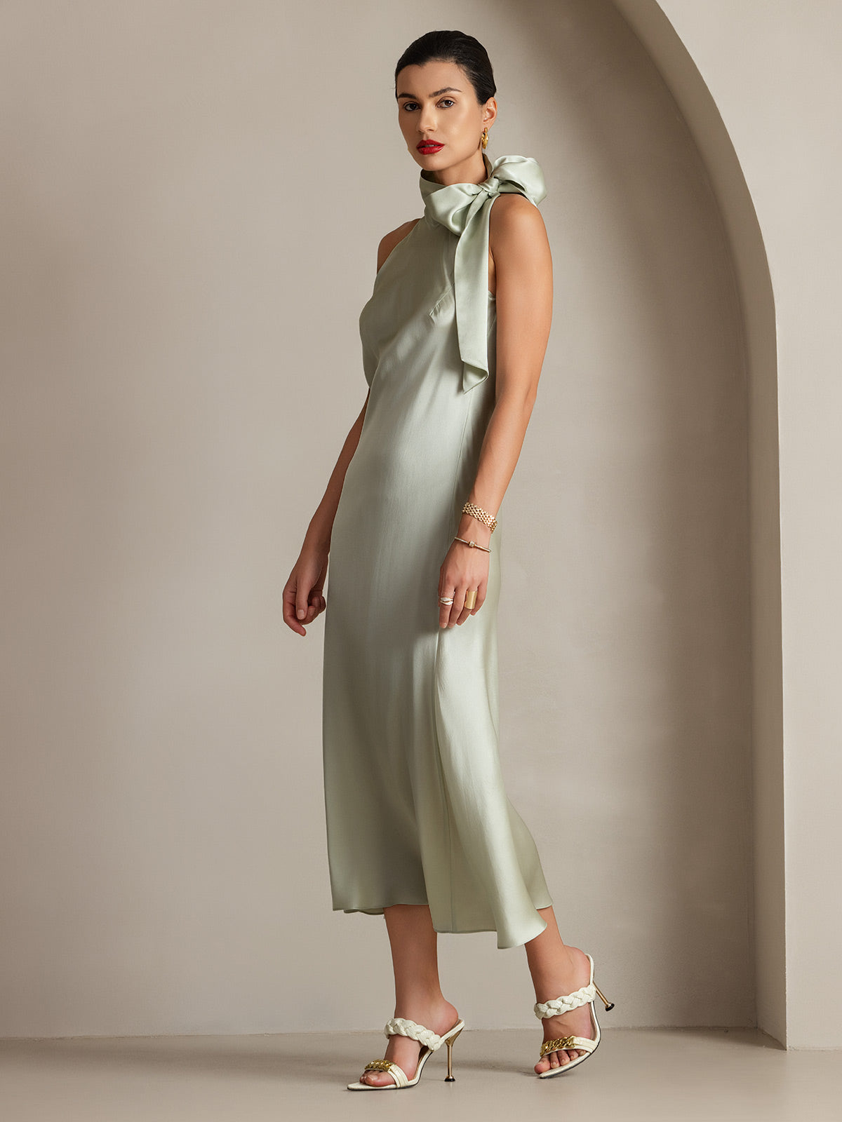 [Lysegrøn] SilkSilky-DK 19Momme Silke Dress 006