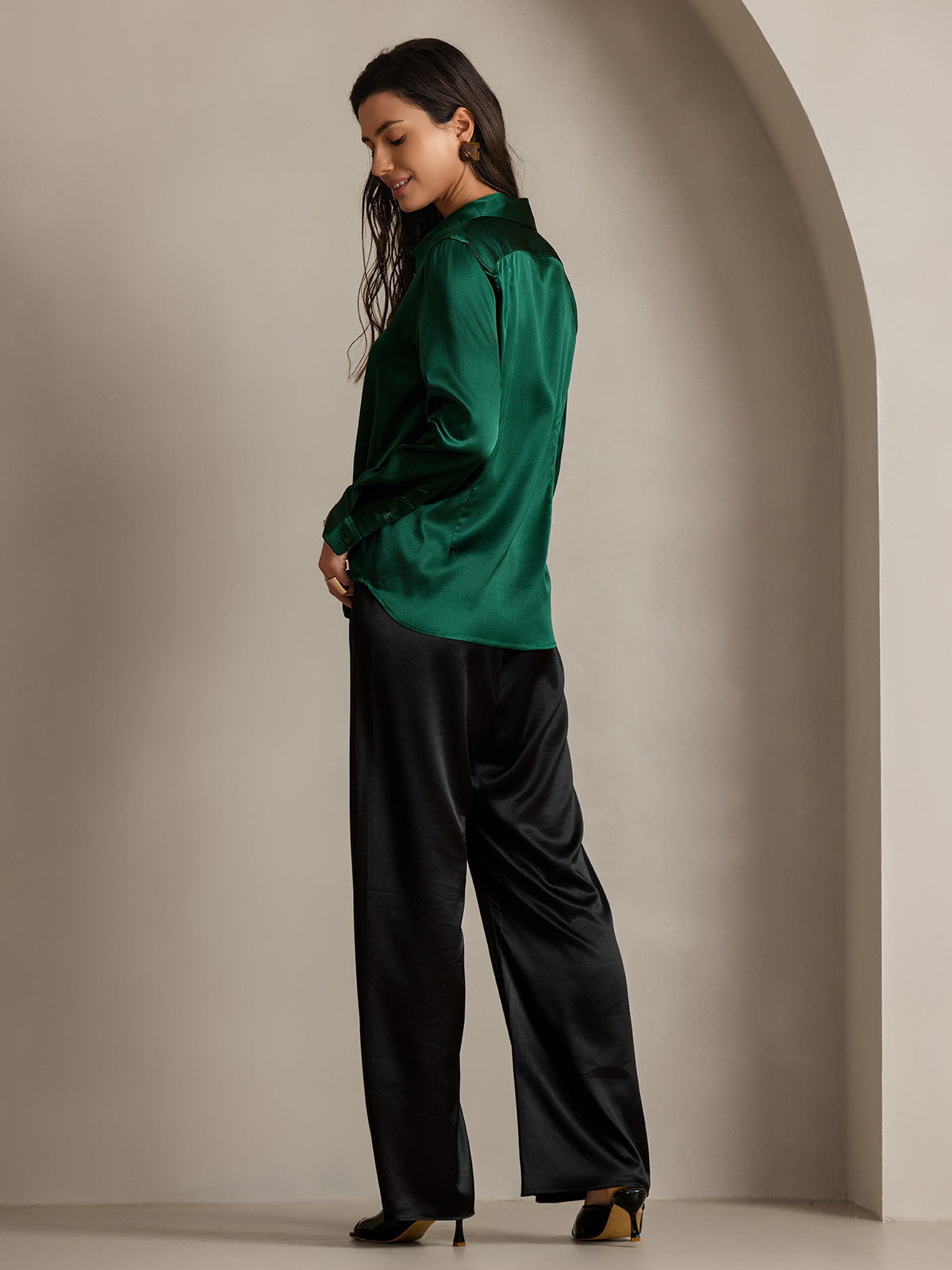 [Mørkegrøn] SilkSilky-DK Silke Womens Shirt 002