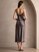 [Mørk Kaki] SilkSilky-DK Sleeveless V Neck Kjole 002