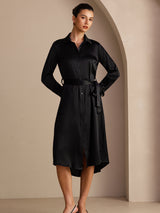 [Sort] SilkSilky-DK Long Sleeve Lapel Collar Kjole 007