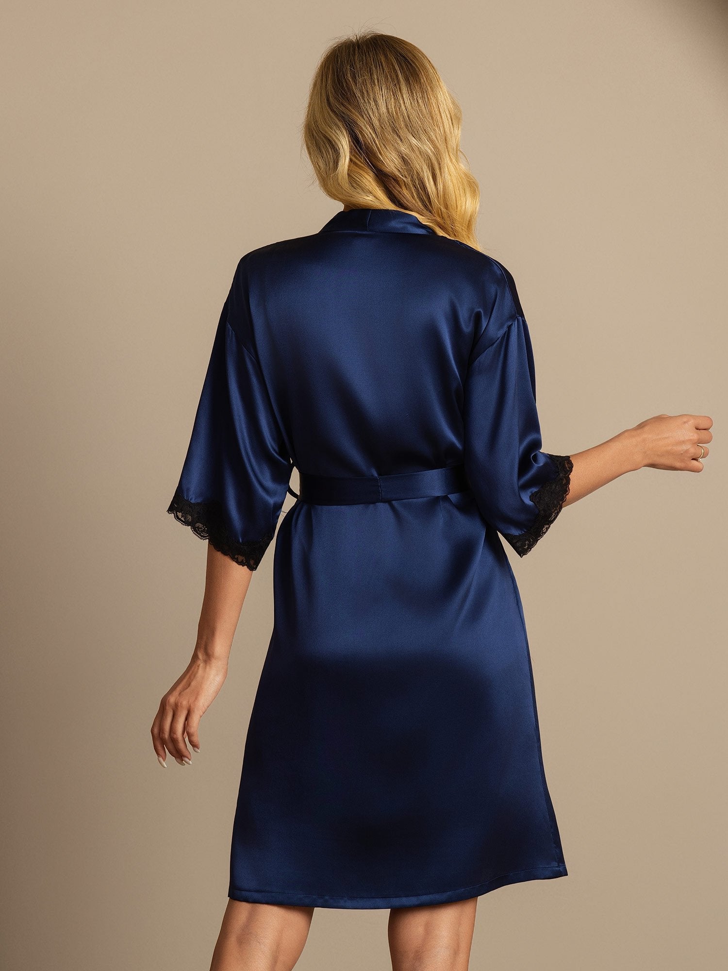 [Mørkeblå] SilkSilky-DK Silke Womens Robe 002