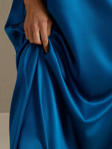 [Blågrøn] SilkSilky-DK 3/4 Sleeve Round Neck Kjole 003