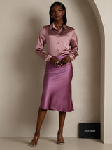 [Bleg Mauve] SilkSilky-DK Long Sleeve Lapel Collar Dameskjorte 008