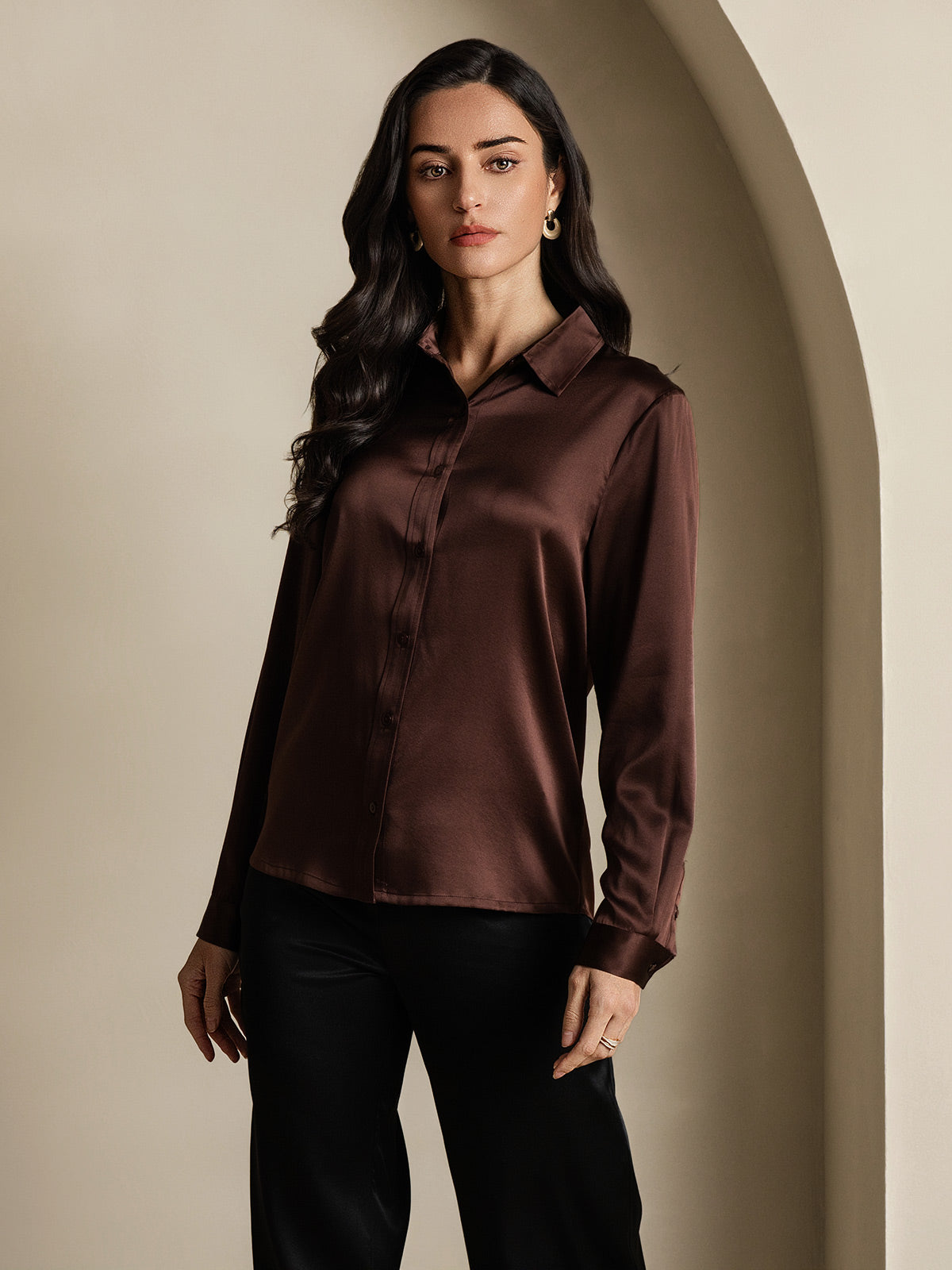 SilkSilky-DK 19Momme Silke Womens Shirt Kaffe 003