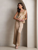[Champagne] SilkSilky-DK Ærmeløs Firkantet Udskæring Camisole Sæt 001