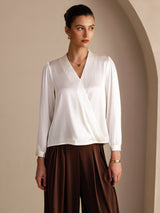 [Hvid] SilkSilky-DK Long Sleeve Wrap Damebluser 001