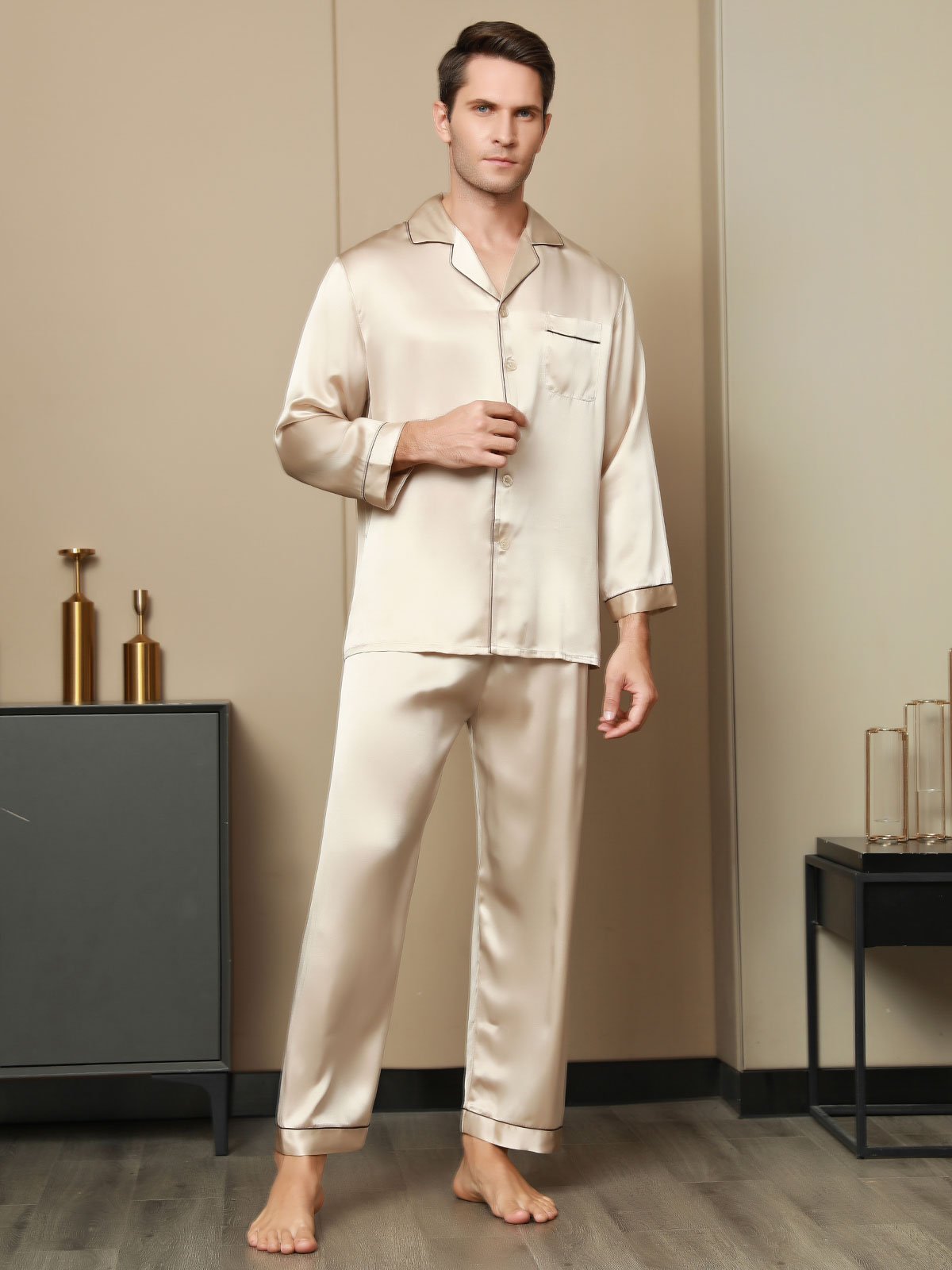 SilkSilky-DK Revers Pyjamas til Mænd Tan 003