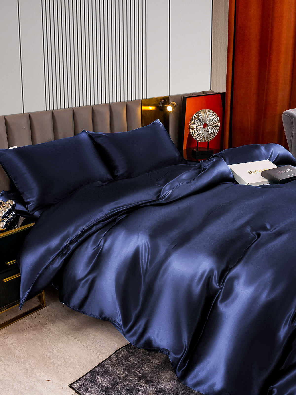 [Mørkeblå] SilkSilky-DK 22Momme Bedding Set 005