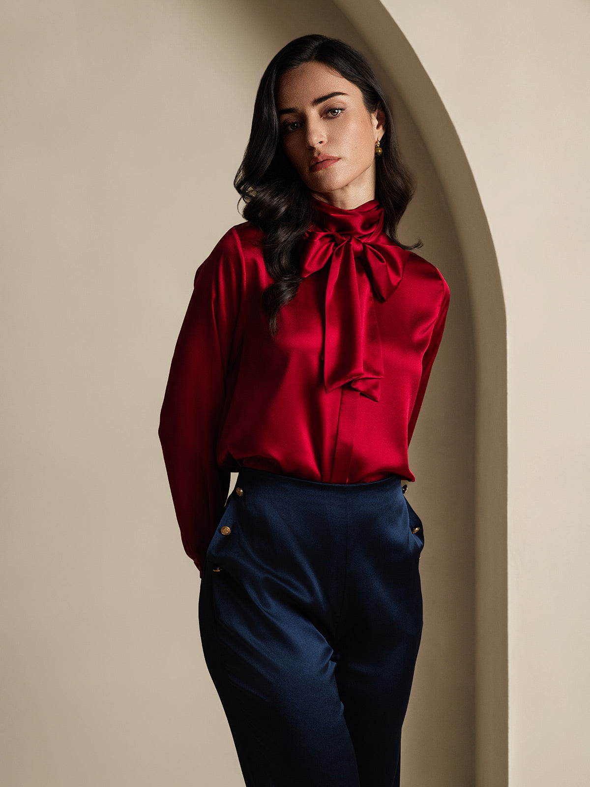 [Mørkeblå] SilkSilky-DK 19Momme Silke Womens Pants 008