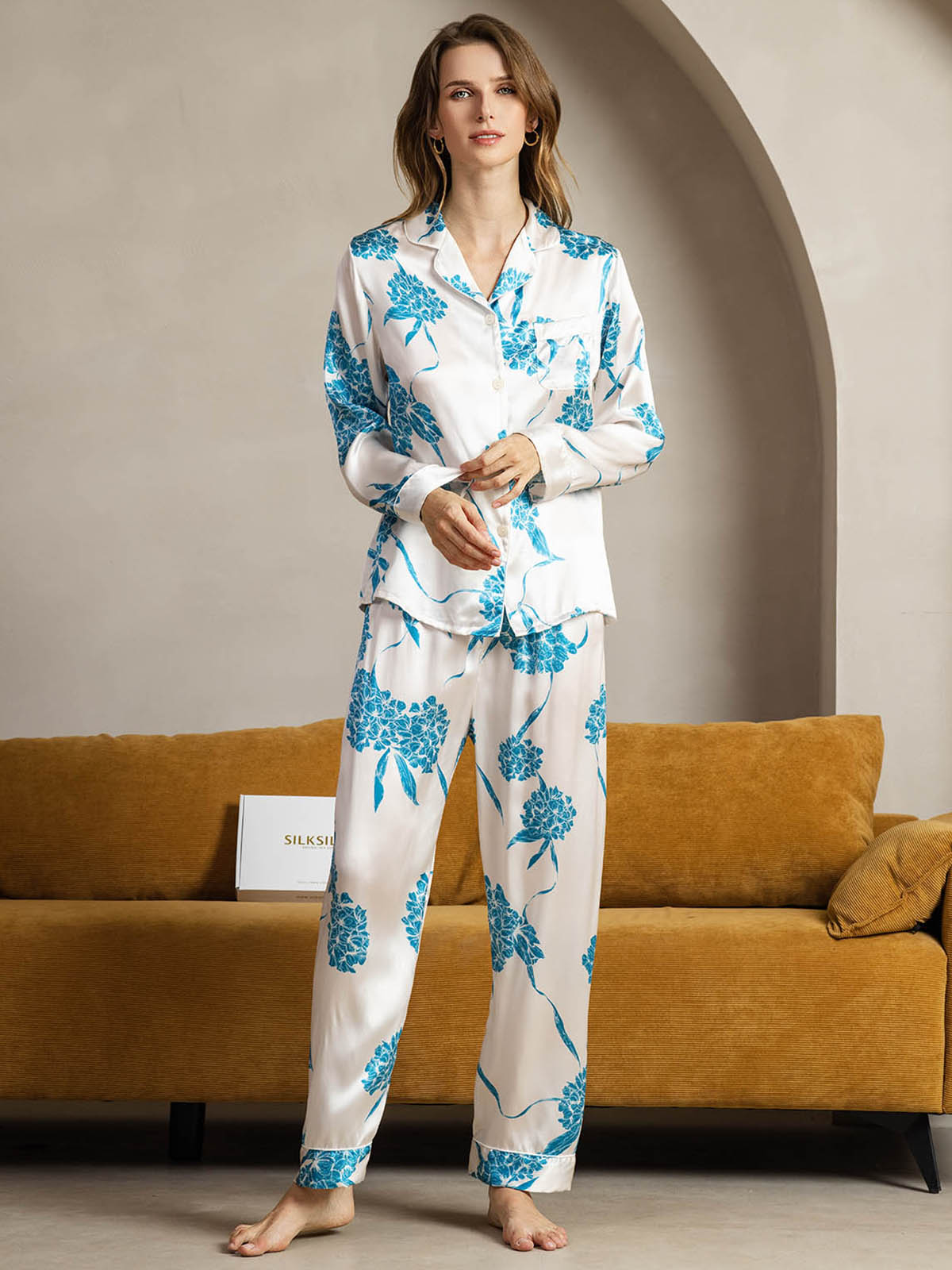 [Blå Blomster] SilkSilky-DK Womens Pajamas 004
