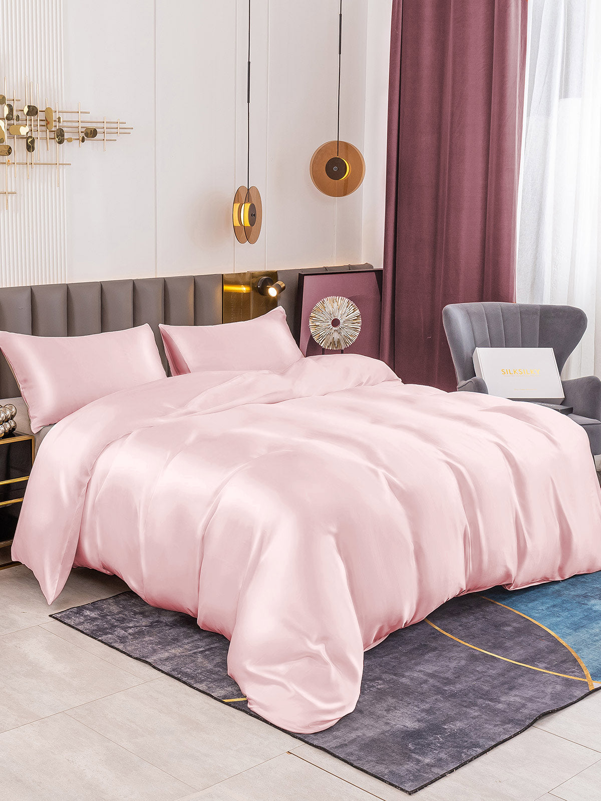 [Lyserød] SilkSilky-DK 19Momme Bedding Set 001