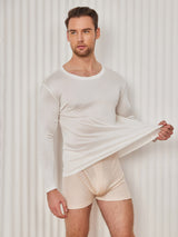 [Hvid] SilkSilky-DK Long Sleeve Round Neck Herre T-shirt 004