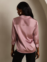 [Bleg Mauve] SilkSilky-DK 3/4 Sleeve Lapel Collar Dameskjorte 002