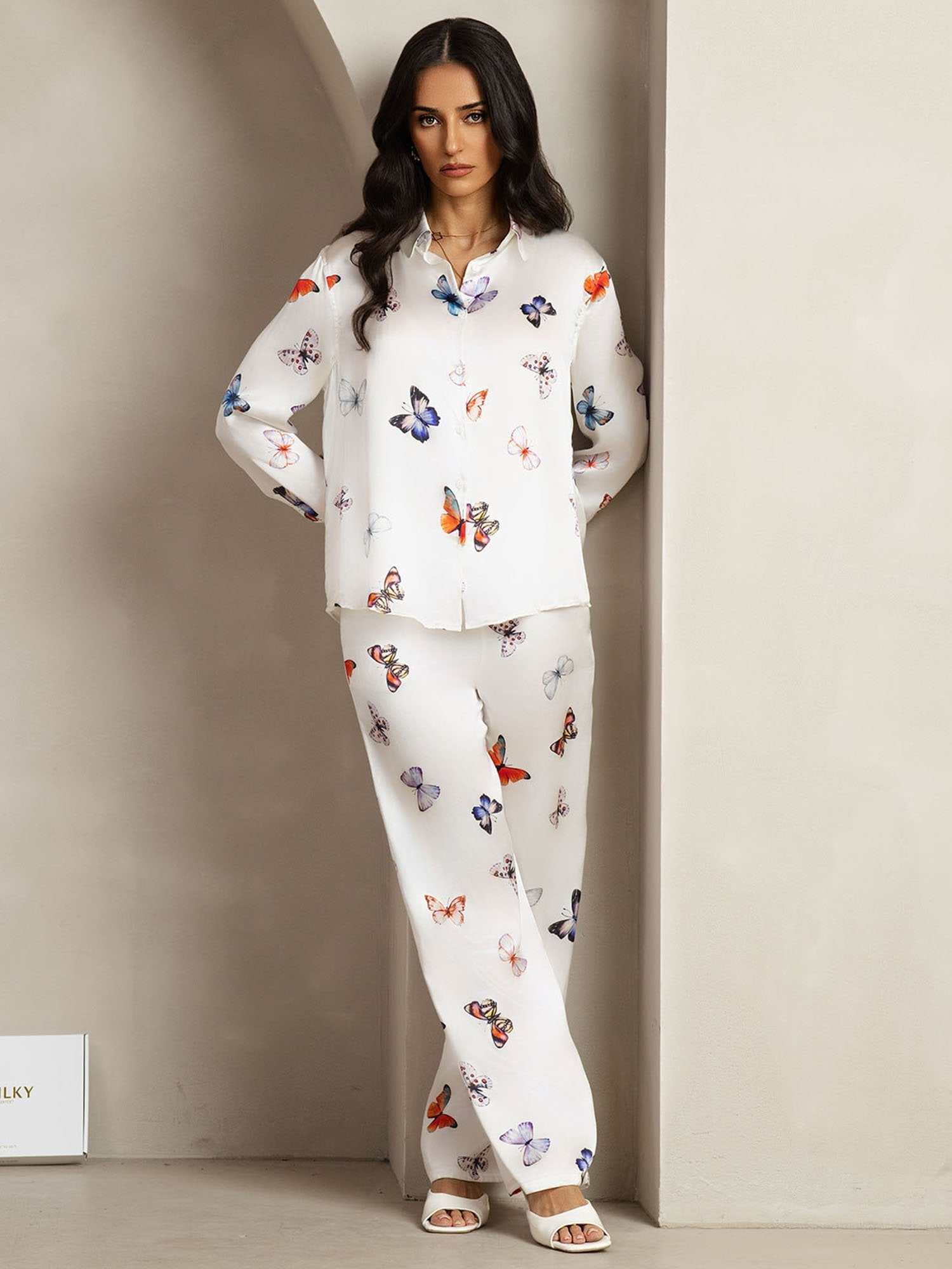 [HvidSommerfugl] SilkSilky-DK 19Momme Silke Lapel Collar Women''s Outfit Sets 003