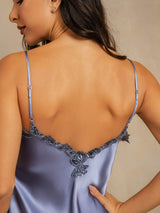 [Stål Blå] SilkSilky-DK Sleeveless V Neck Natkjole 005
