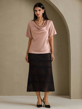 [Toscana] SilkSilky-DK Short Sleeve Cowl Neck Damebluser 007
