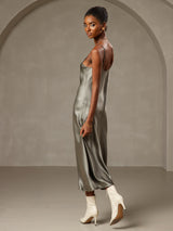 [Grågrøn] SilkSilky-DK Sleeveless V Neck Natkjole 002